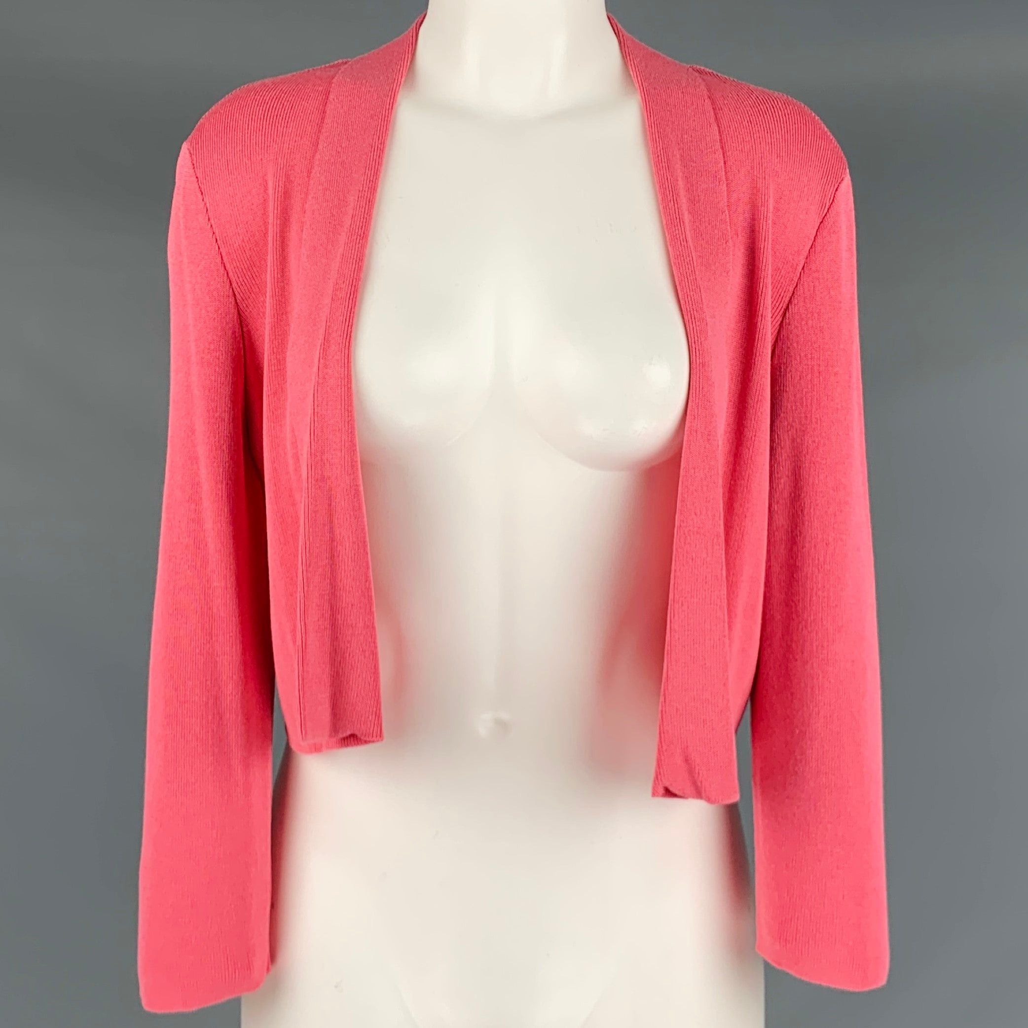 image of Hugo Boss Pink Viscose Cotton Rib Knit Cropped Open Front Cardigan, Women's (Size Medium)