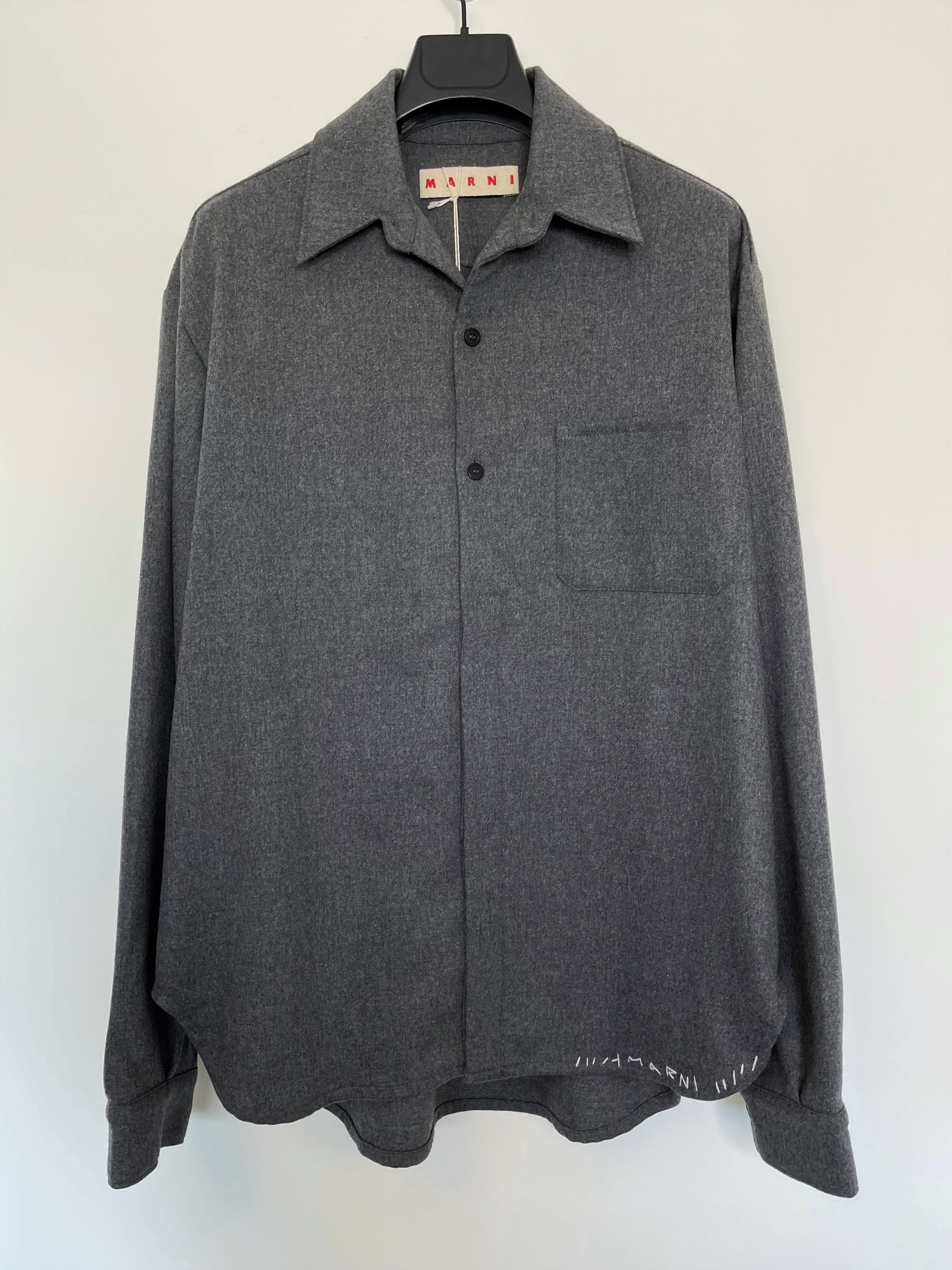 image of Marni Eu46 Cross Stitched Embroidered Wool Logo Outershirt Fw22 in Granite Gray, Men's (Size Small)