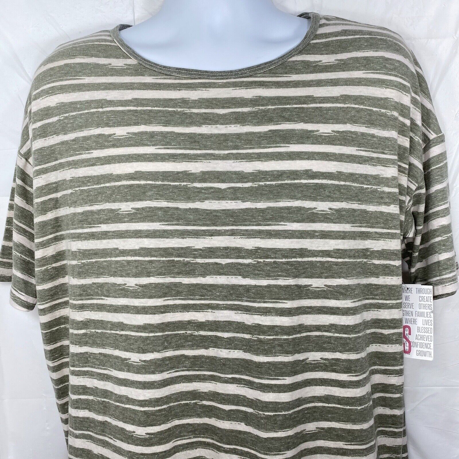 Other LulaRoe Irma Hi Lo Green Beige Striped Oversized T Shirt Size S / US 4 / IT 40 - 4 Thumbnail