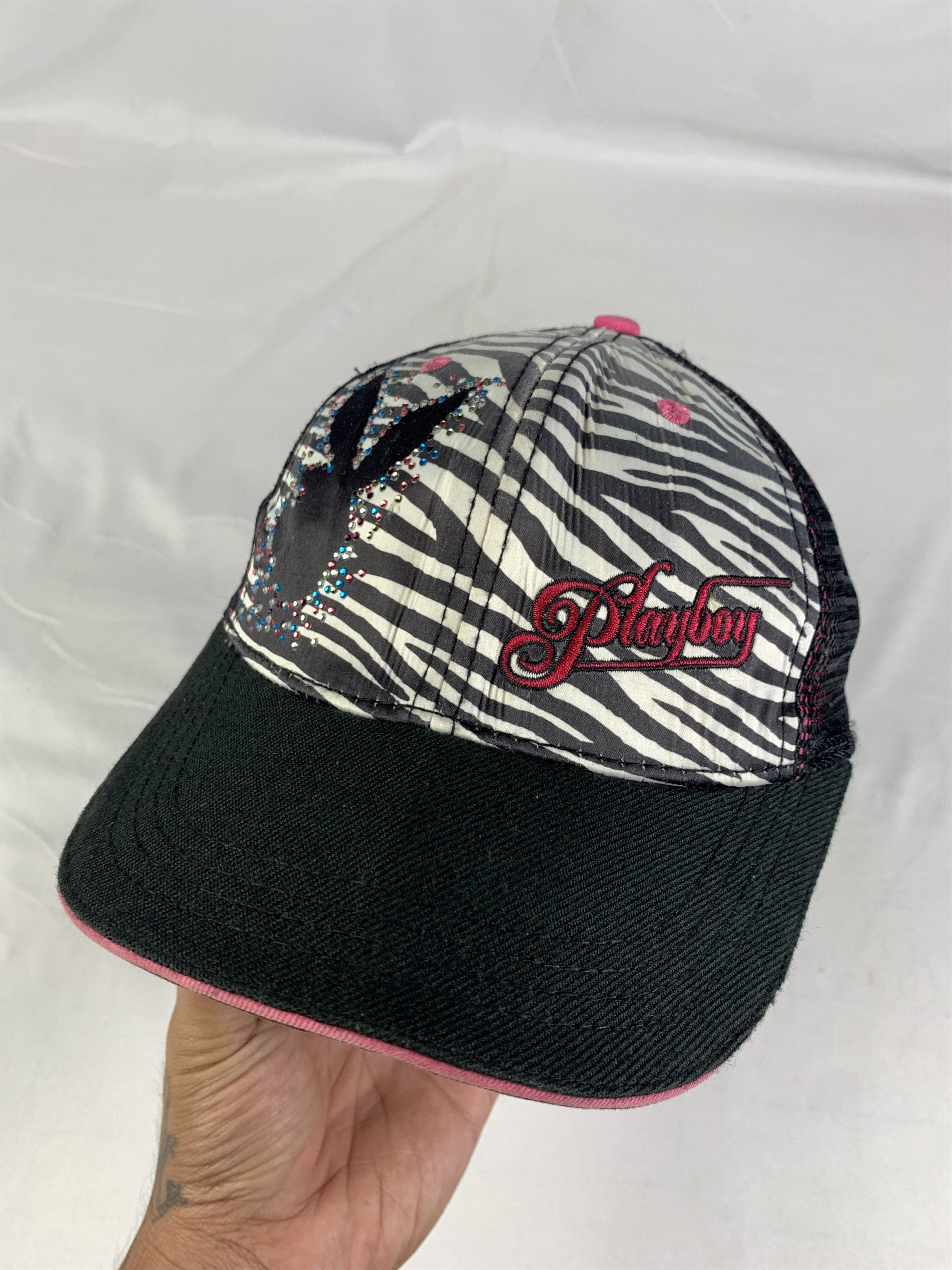 Playboy Zebra Rhinestones Trucker Hat (OSFA)