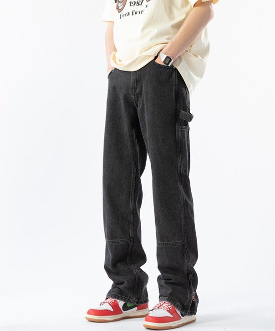 Japanese Brand Men's American Retro Loose Straight Leg Zipper Split Jeans Size US 32 / EU 48 - 3 Thumbnail