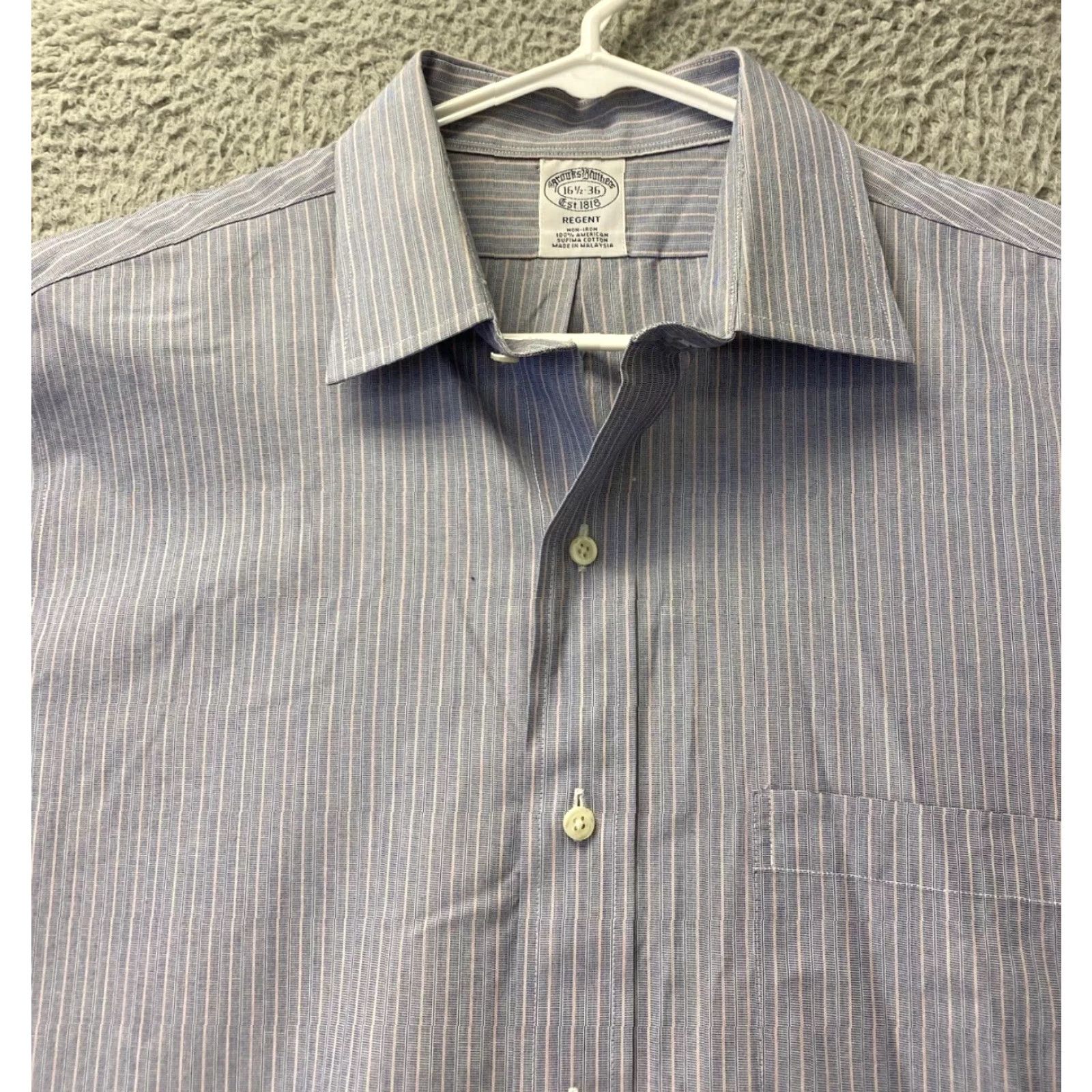 Brooks Brothers Brooks Brothers Men's Dress Shirt 16.5 Blue Striped Cotton Button-Down Long Sleeve Business Casual Formal Size US L / EU 52-54 / 3 - 2 Thumbnail