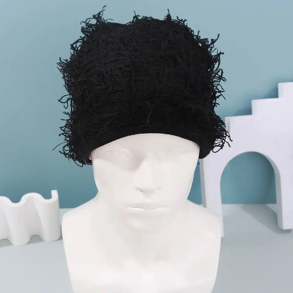 Vintage Distressed Knitted Beanie (black) Size ONE SIZE - 2 Thumbnail