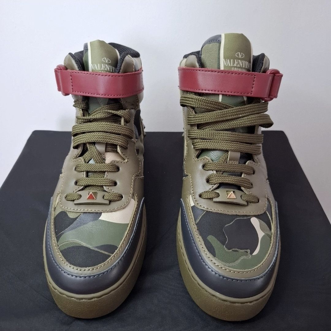 Valentino VALENTINO Camo Rockstud Green Leather High Top Sneakers Size US 7 / EU 40 - 2 Thumbnail
