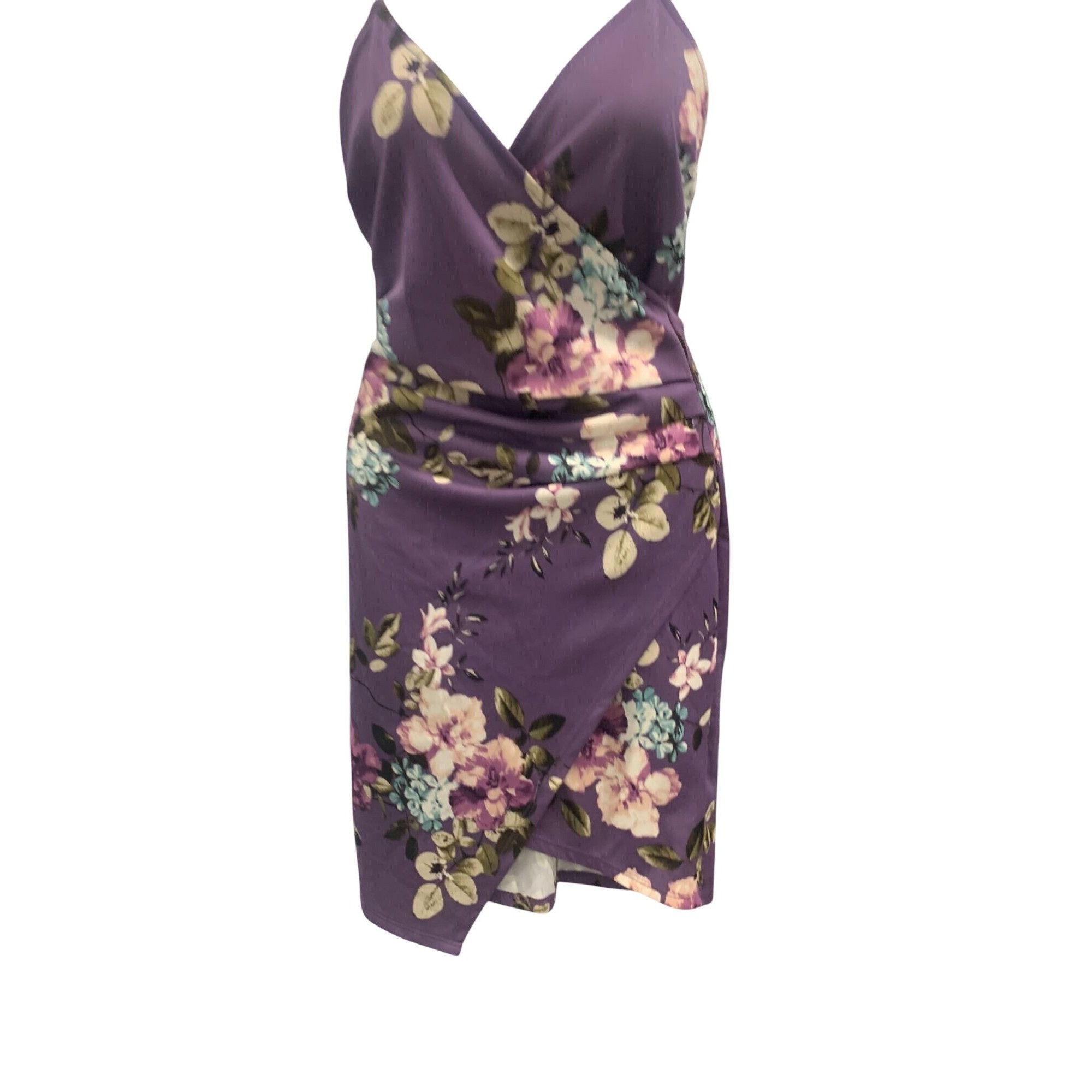 Other Purple Floral Wrap Dress With Spaghetti Straps & Stretchy Fi Size M / US 6-8 / IT 42-44 - 2 Thumbnail