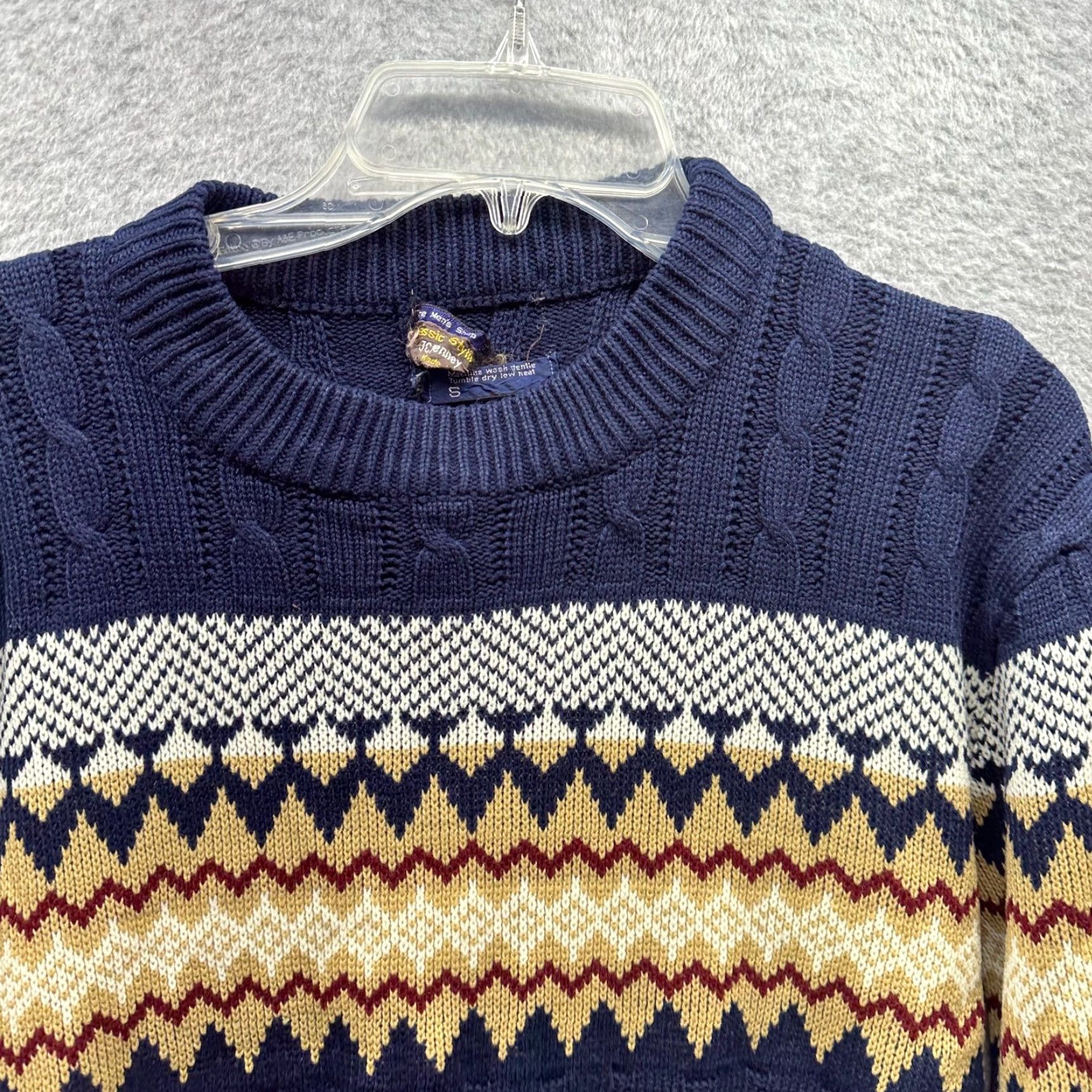 JCPenney VINTAGE J. C. Penney Sweater Mens Small Pullover Crew Neck Cable Diamond Argyle Knit Red Blue White 60s Classic Preppy Size US S / EU 44-46 / 1 - 2 Thumbnail