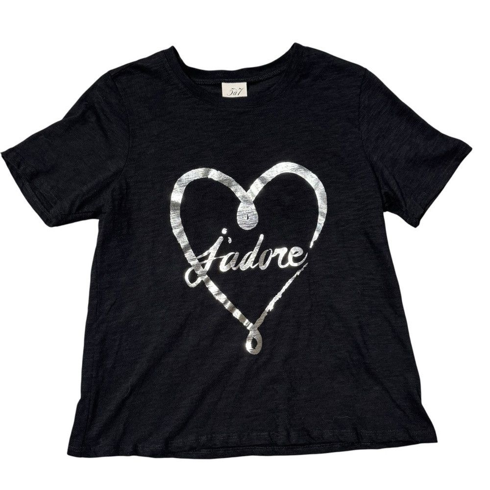 Cinq a Sept NWT New $115 Cinq á Sept Black Tee Foiled Jadore Heart Tee Size S / US 4 / IT 40 - 4 Thumbnail