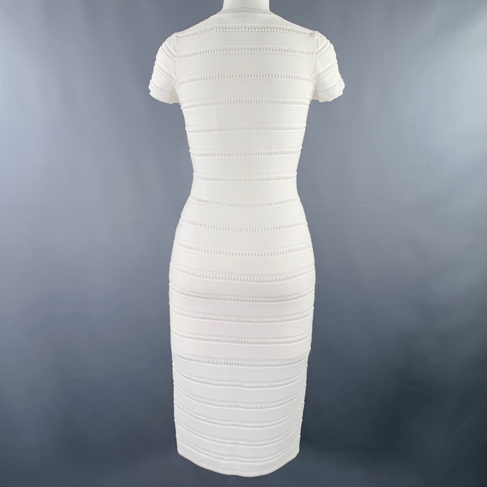 Dsquared2 Size M White Rayon Polyamide Textured Short Sleeve Dress Size M / US 6-8 / IT 42-44 - 4 Thumbnail