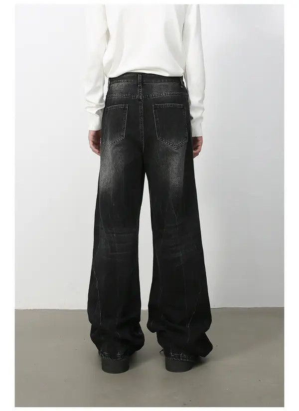 Japanese Brand Chi Washed vintage distressed men's loose straight jeans Size US 34 / EU 50 - 6 Thumbnail