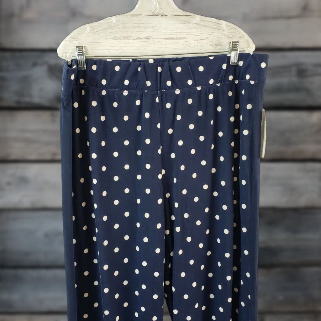 Vintage French Laundry Womens Pants 1X Blue White Polka Dot Wide-Leg Pull On Casual Size 40" / US 18 - 1 Thumbnail
