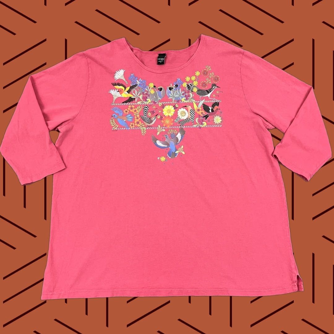 Pinko VINTAGE Sabaku Blouse Shirt Womens 1X Pink Birds Animals Floral 100% Cotton Casual Wear USA Womens Size XL / US 12-14 / IT 48-50 - 1 Thumbnail