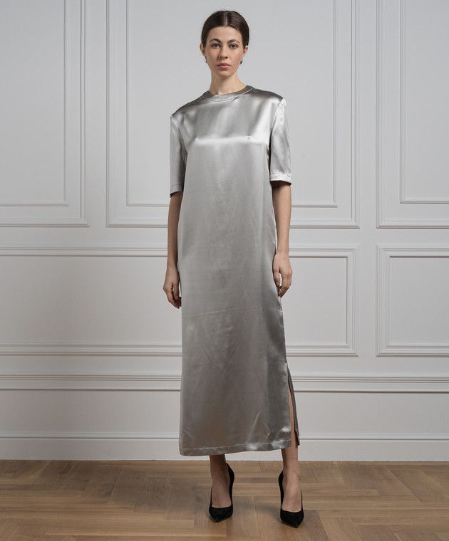Loulou de Saison o1s22i1n1024 Tuga Silk Maxi Dress in Grey Size XS / US 0-2 / IT 36-38 - 3 Thumbnail