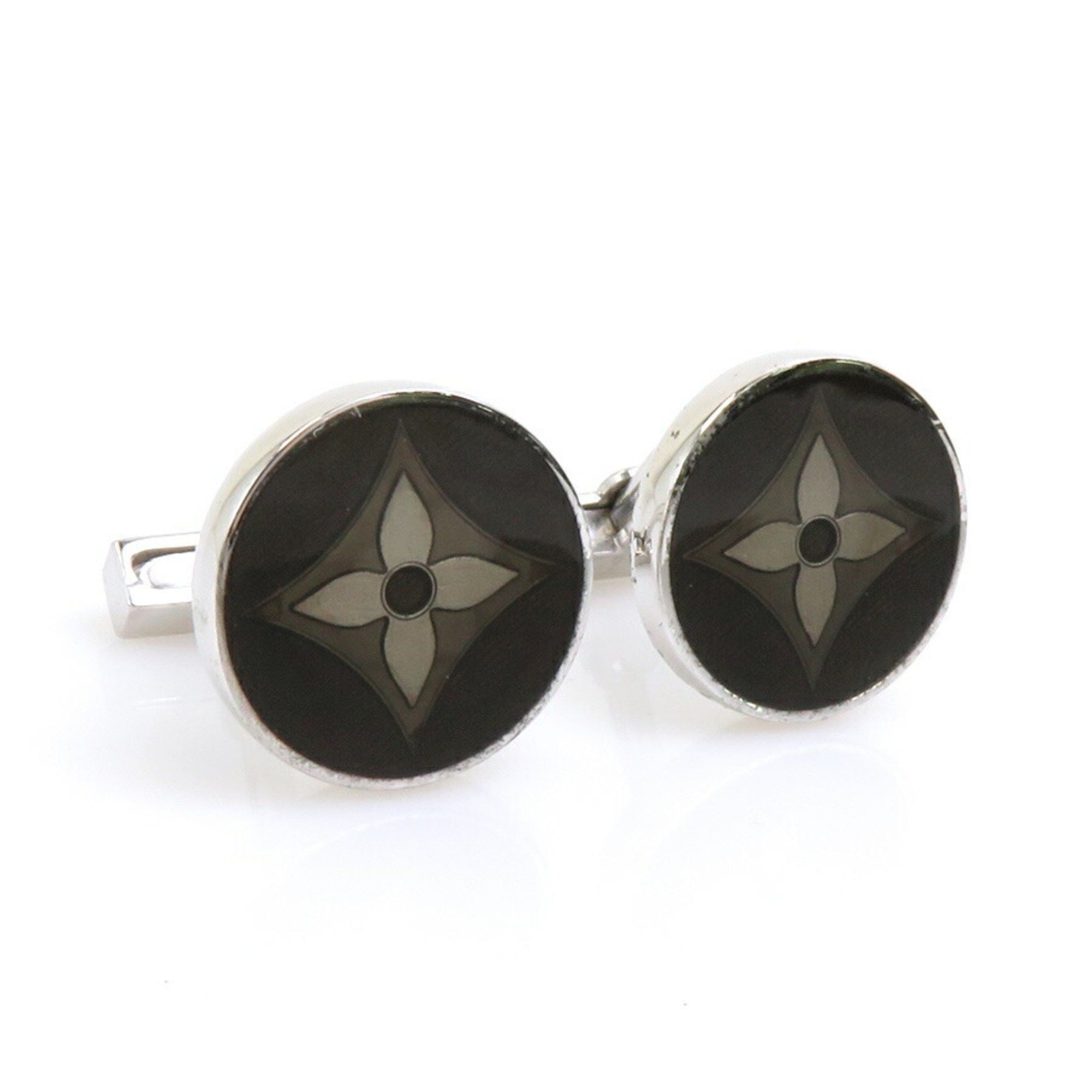 image of Louis Vuitton Cufflinks And Case Set Silver 925/taiga Silver/brown/burgundy Men's E58560I
