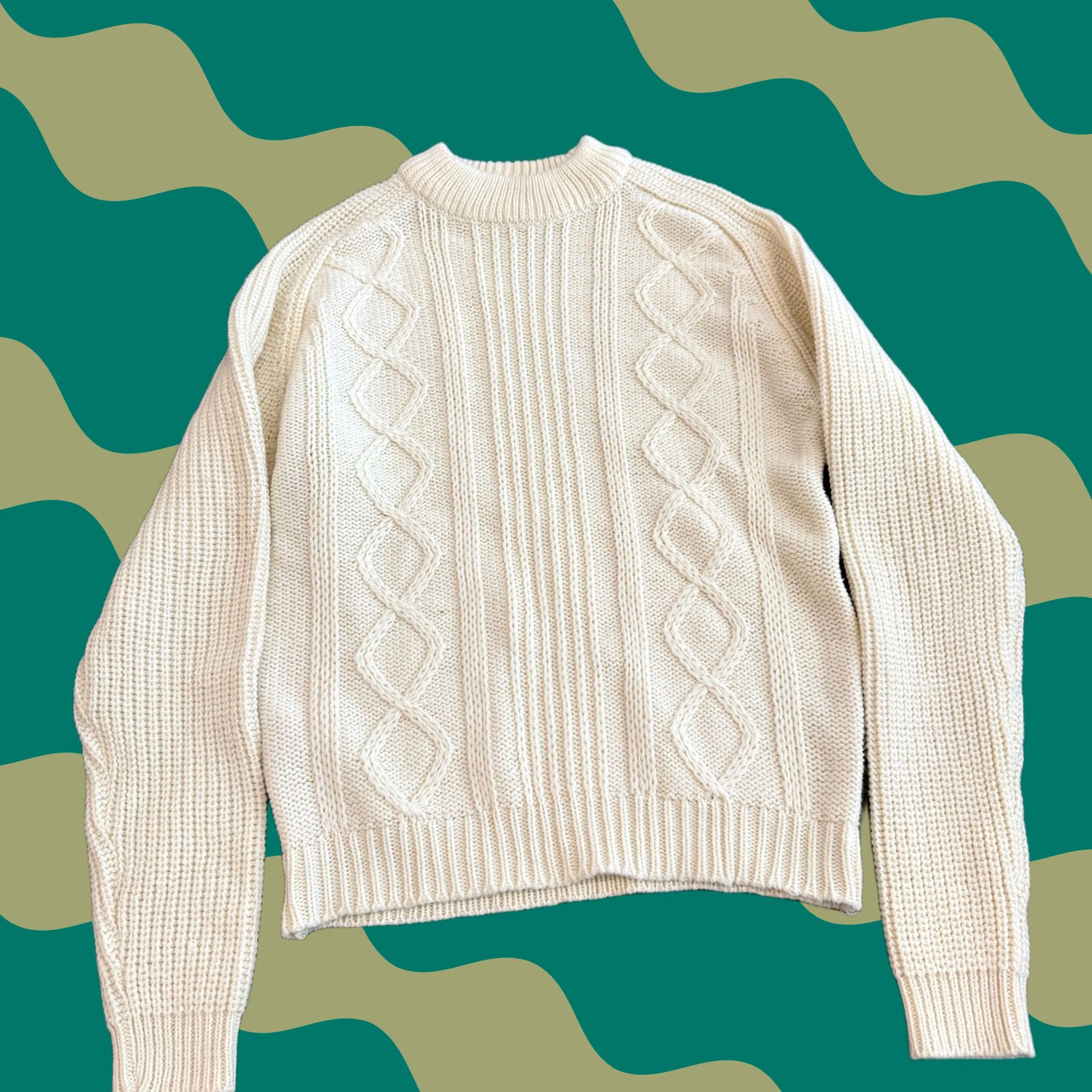 Vintage VINTAGE Fishermans Cable Knit Weave Longsleeve Ivory White Sweater XL Women Pullover Size XL / US 12-14 / IT 48-50 - 1 Thumbnail