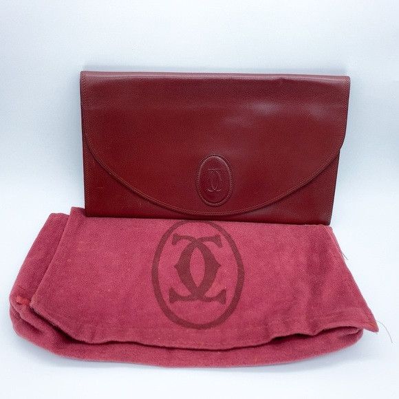 Cartier Cartier Deep Red Leather Envelope Clutch Size ONE SIZE - 1 Thumbnail
