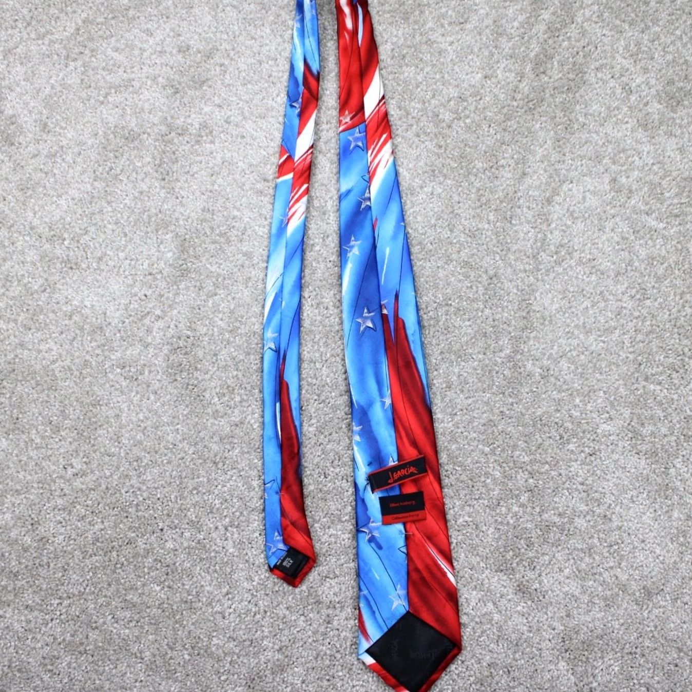 Vintage J. Garcia Necktie Mens Silk Blue/Red Geometric 58" Classic Tie Bold Blue Accent Logo 100% Silk Pattern Geometric 57"-60" Length Mens NN Size ONE SIZE - 5 Thumbnail