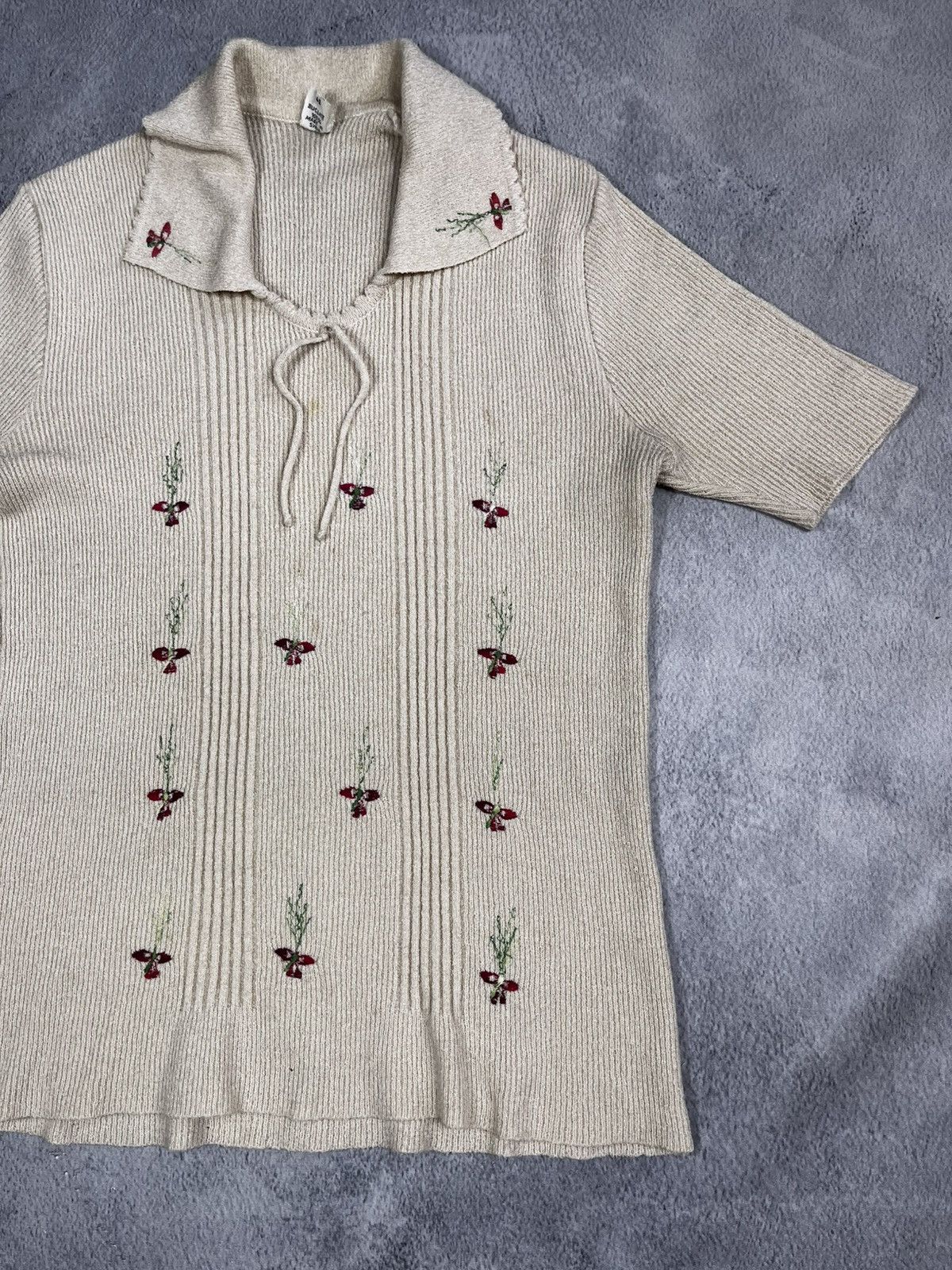 Japanese Brand × Vintage Vintage 90s Knit golf 1/4 floral polo tee old money retro Size XL / US 12-14 / IT 48-50 - 3 Thumbnail