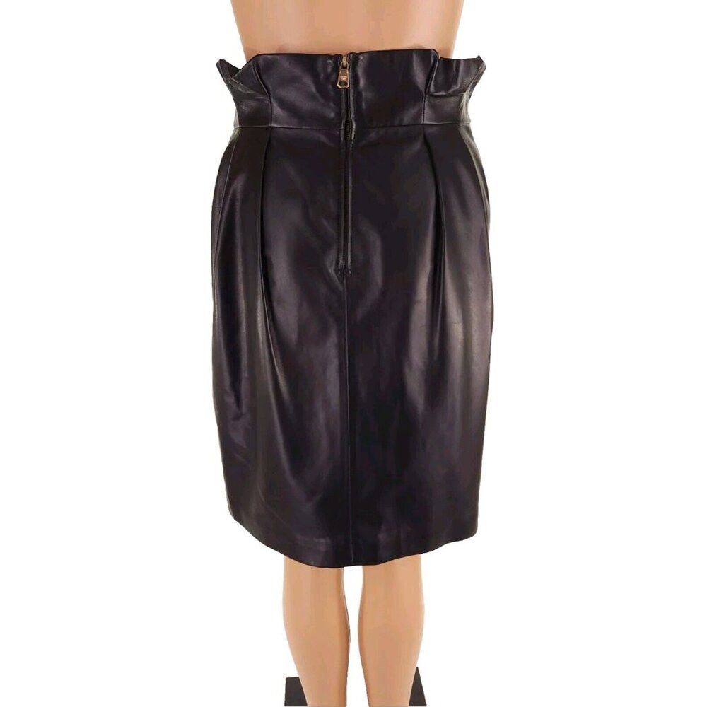 Versace Versace Wrap-effect Pleated Leather Mini Skirt Black IT 42 6 Size 28" / US 6 / IT 42 - 7 Thumbnail