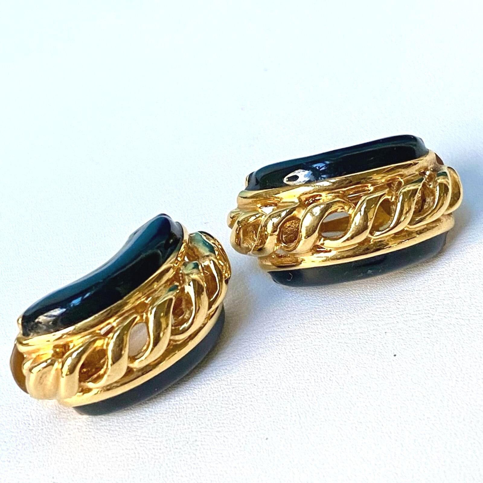 St. John Vintage St. John Gold Black Enamel Clip Earrings Size ONE SIZE - 1 Thumbnail
