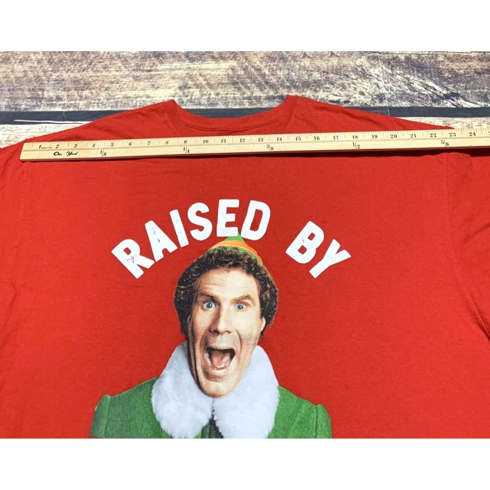 Vintage Buddy ELF "Raised by Elves" Christmas TShirt Size 2XL Red Mens XMas Elf Shirt Crew Neck Cotton Jersey Graphic Print Size US XXL / EU 58 / 5 - 4 Thumbnail
