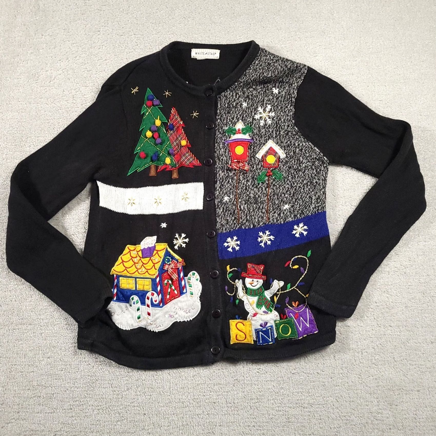 Vintage VINTAGE White Stag Embroidered Button-Up Christmas Cardigan Sweater Women's Small Black Size S / US 4 / IT 40 - 2 Thumbnail