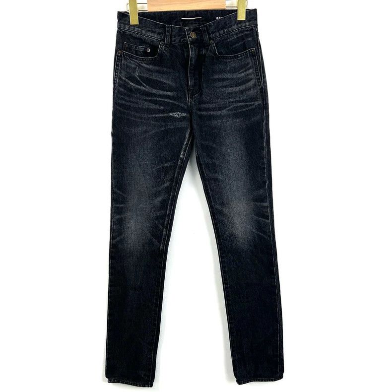 Saint Laurent ParisD18 Smoky Black Water Ripple Wash Jeans