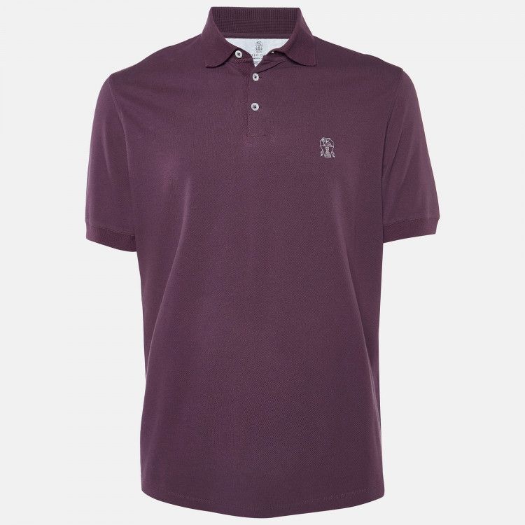 Brunello Cucinelli o1gr1nt0525 Fine Knit Polo Shirt in Purple Size US M / EU 48-50 / 2 - 1 Thumbnail