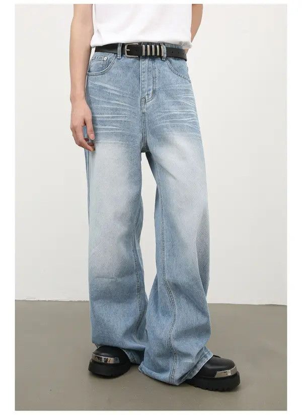 Japanese Brand light blue distressed washed straight jeans Size US 34 / EU 50 - 2 Thumbnail