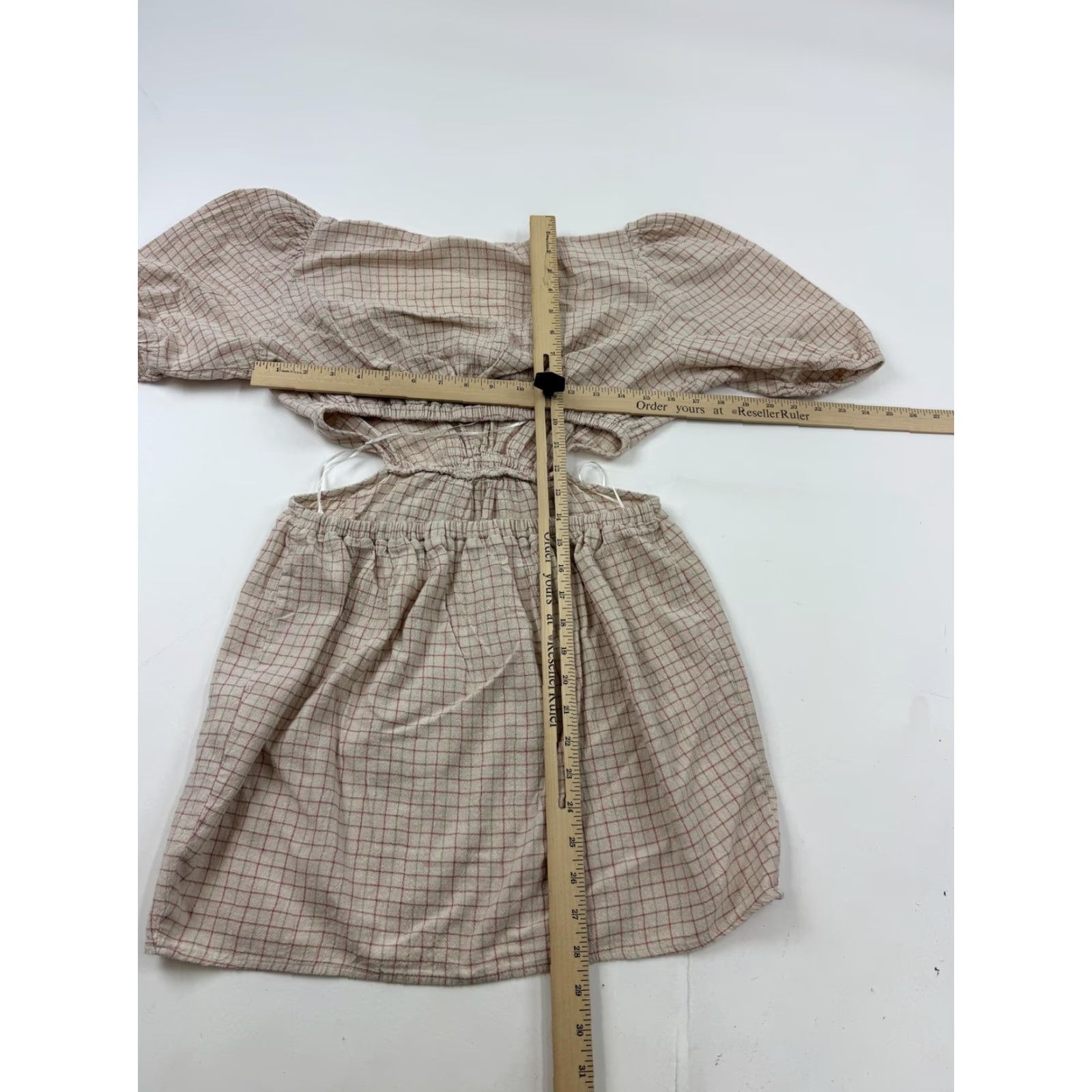Zara Zara Dress Womens M Beige Check Puff Sleeve Cutout Sundress Mini Linen Blend Size M / US 6-8 / IT 42-44 - 5 Thumbnail