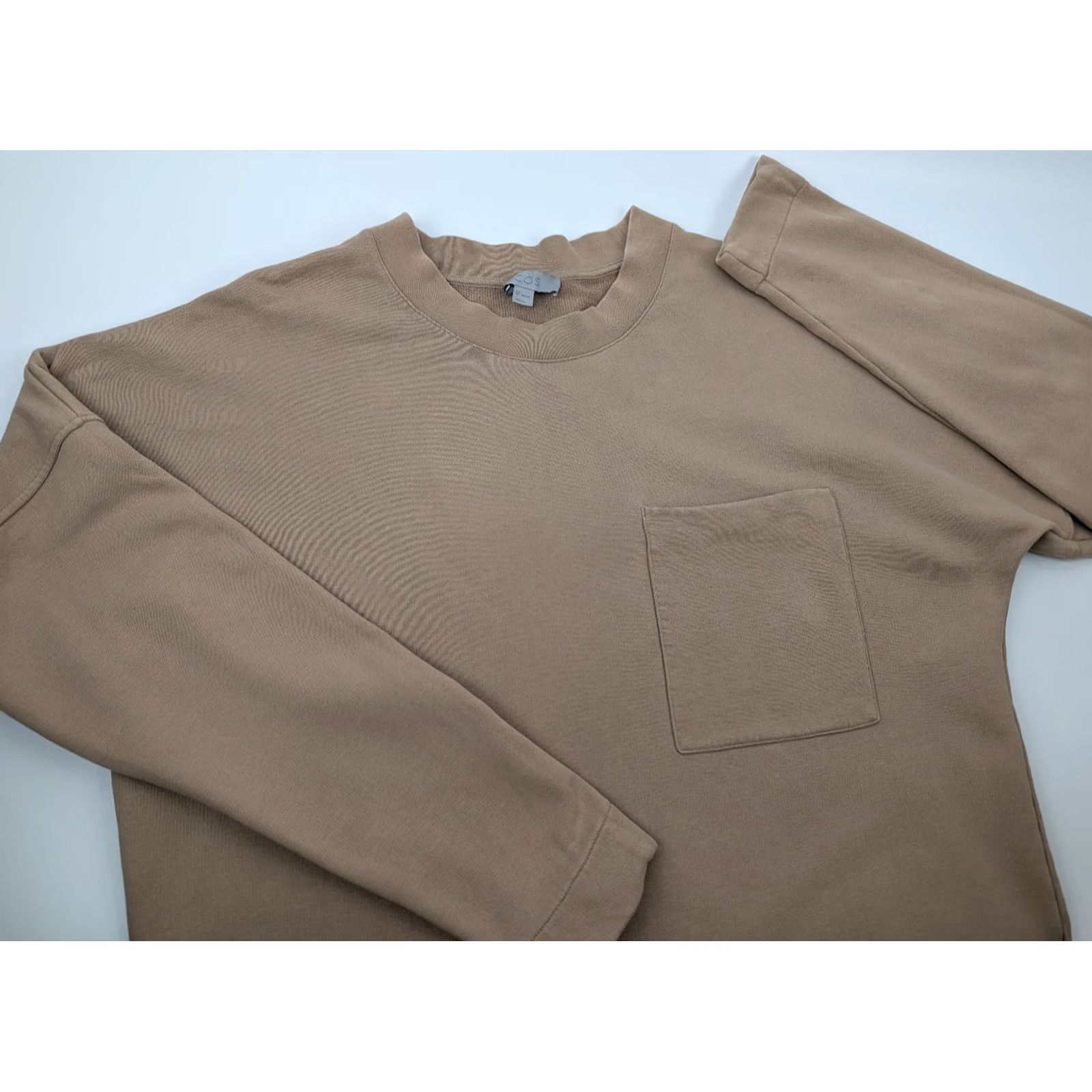 Cos COS Sweatshirt Mens Large Light Taupe Pullover Pocket Stretch Preppy Knit Crew Neck Regular Long Sleeve, Brown, Cotton Polyamide, Fall Winter, Carded Size US L / EU 52-54 / 3 - 2 Thumbnail