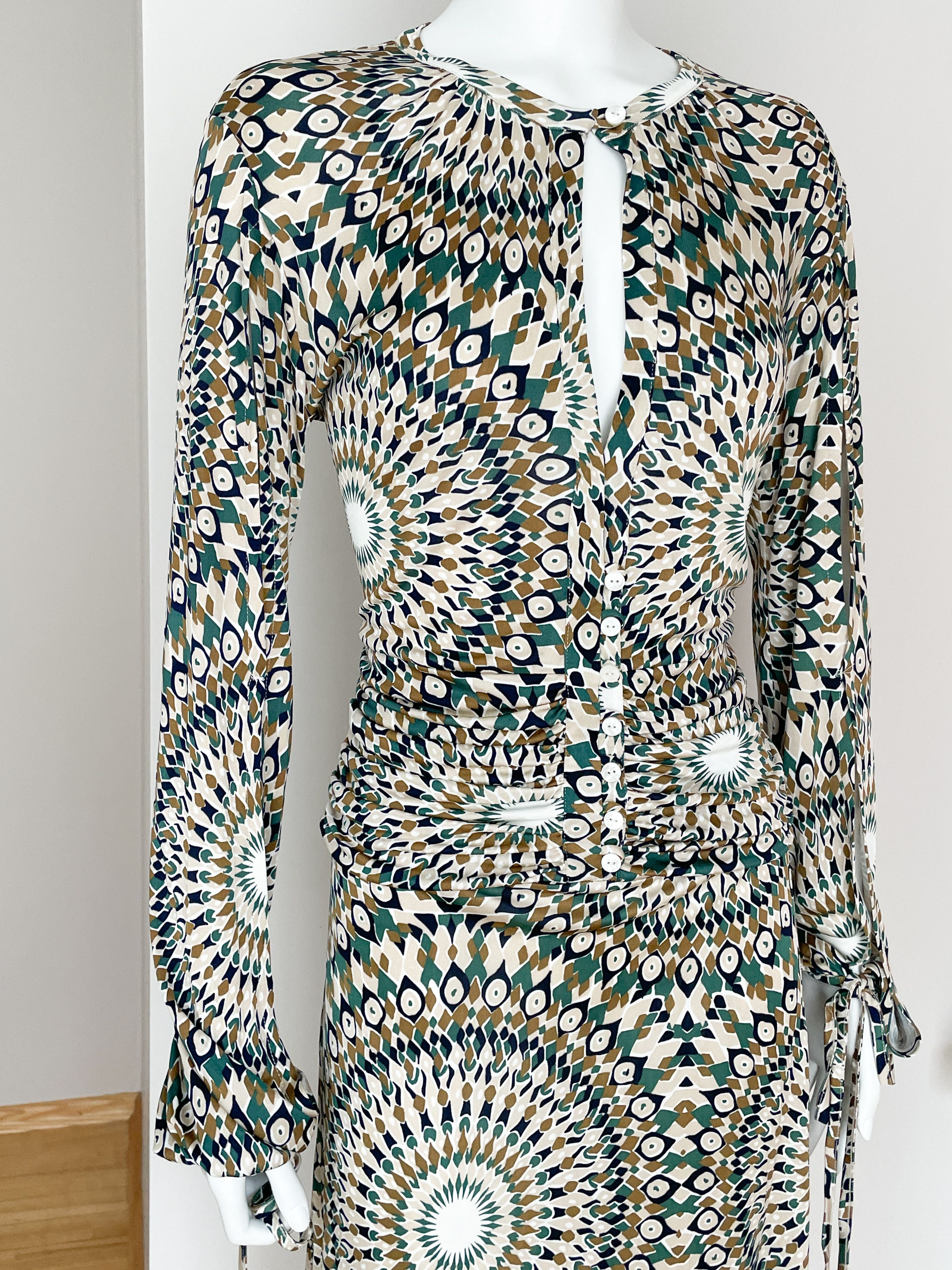 Valentino green and beige geometric pattern dress Size M / US 6-8 / IT 42-44 - 3 Thumbnail