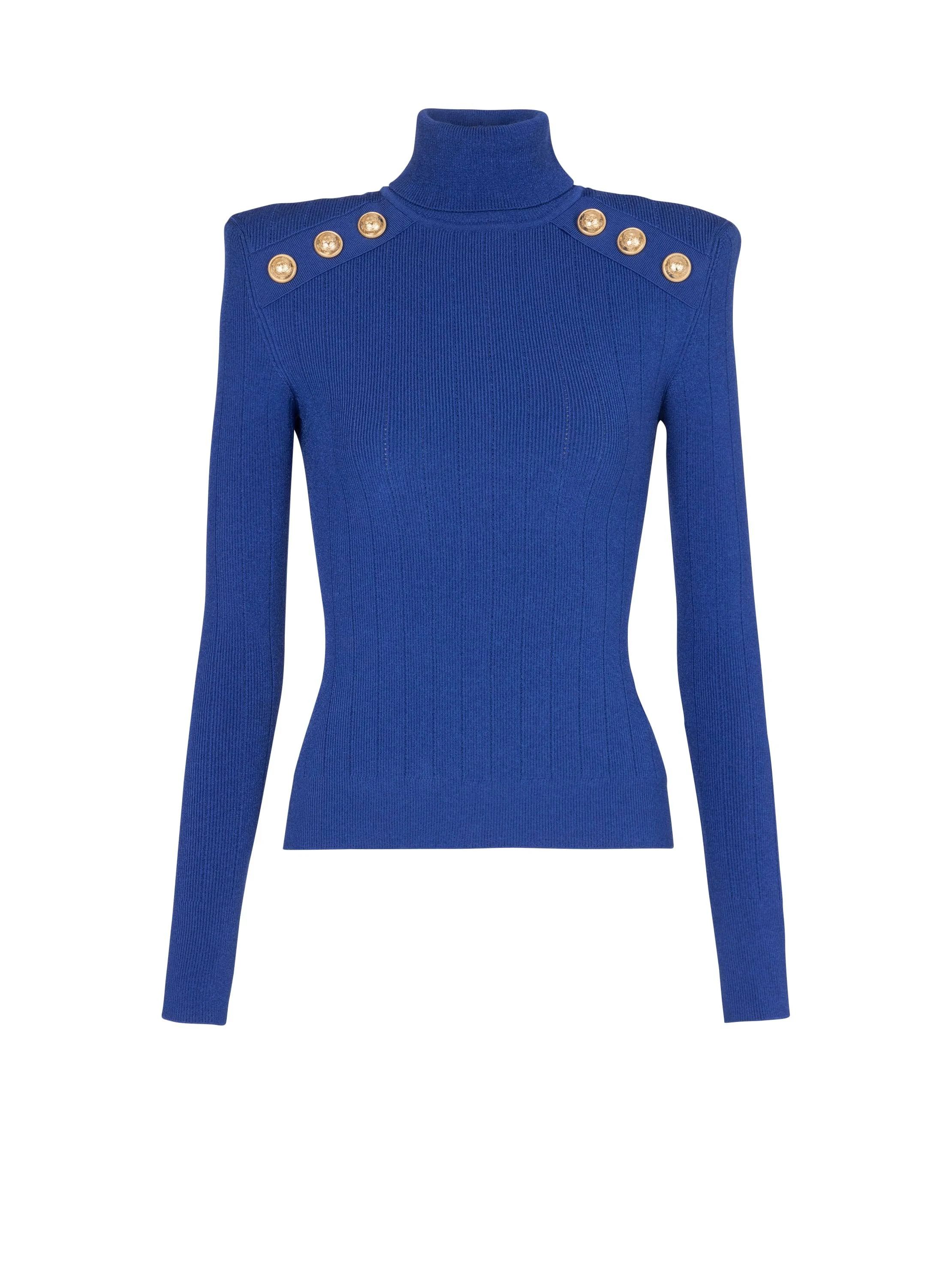 o1srvl11e0524 Highneck Button Trim Jumper in Blue