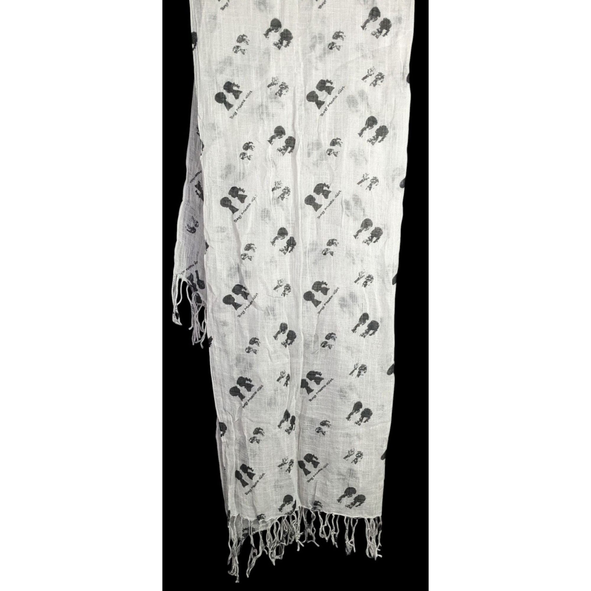 Other Boy Meets Girl Lightweight White Scarf With Black Silhouette Size ONE SIZE - 2 Thumbnail