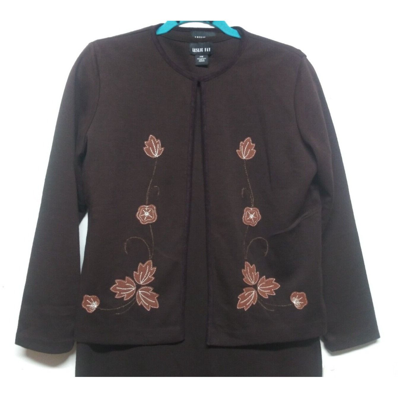 Vintage NWT Vintage Leslie Fay Sweater Dress Brown Sz PM Applique-de Size M / US 6-8 / IT 42-44 - 3 Thumbnail