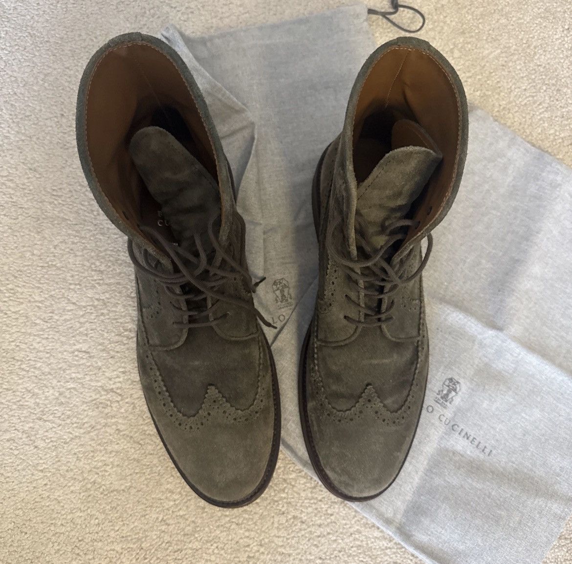 Brunello Cucinelli Brunello Cucinelli olive green suede boots sz45/12US! Size US 12 / EU 45 - 9 Thumbnail