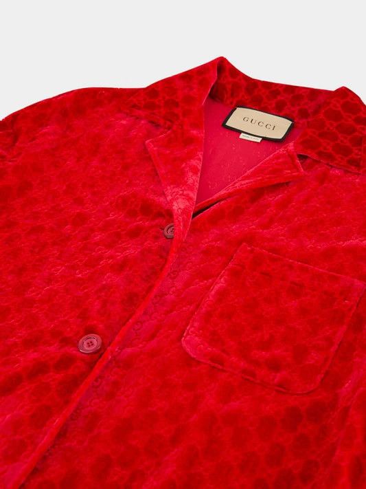 Gucci o1la5ras0526 GG Devoré Velvet Shirt in Red Size XS / US 0-2 / IT 36-38 - 6 Thumbnail