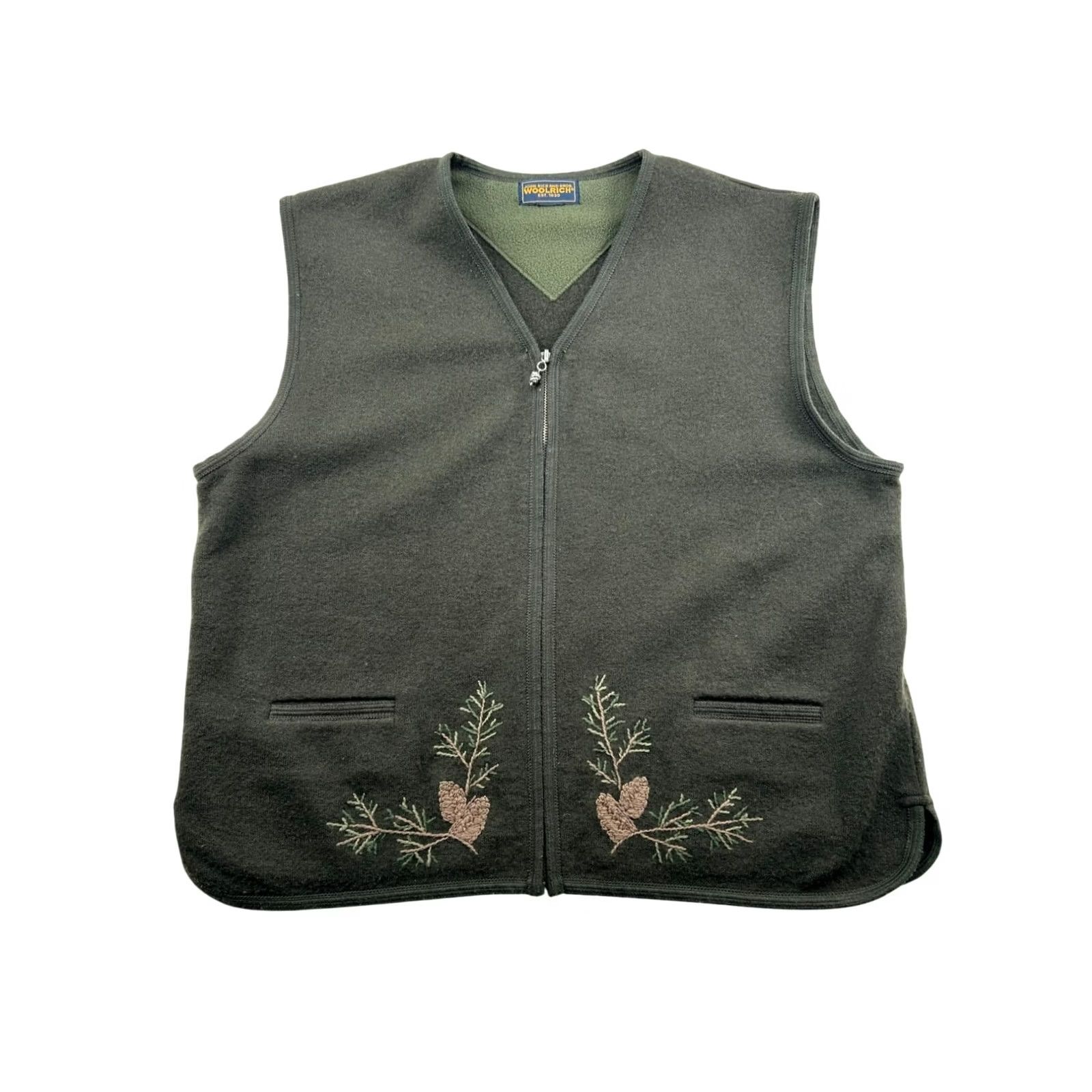 Vintage Woolrich Vest Pinecone Embroidered Dark Green Fleece Zip Dark Green M/L Mens XS? Size US M / EU 48-50 / 2 - 2 Thumbnail