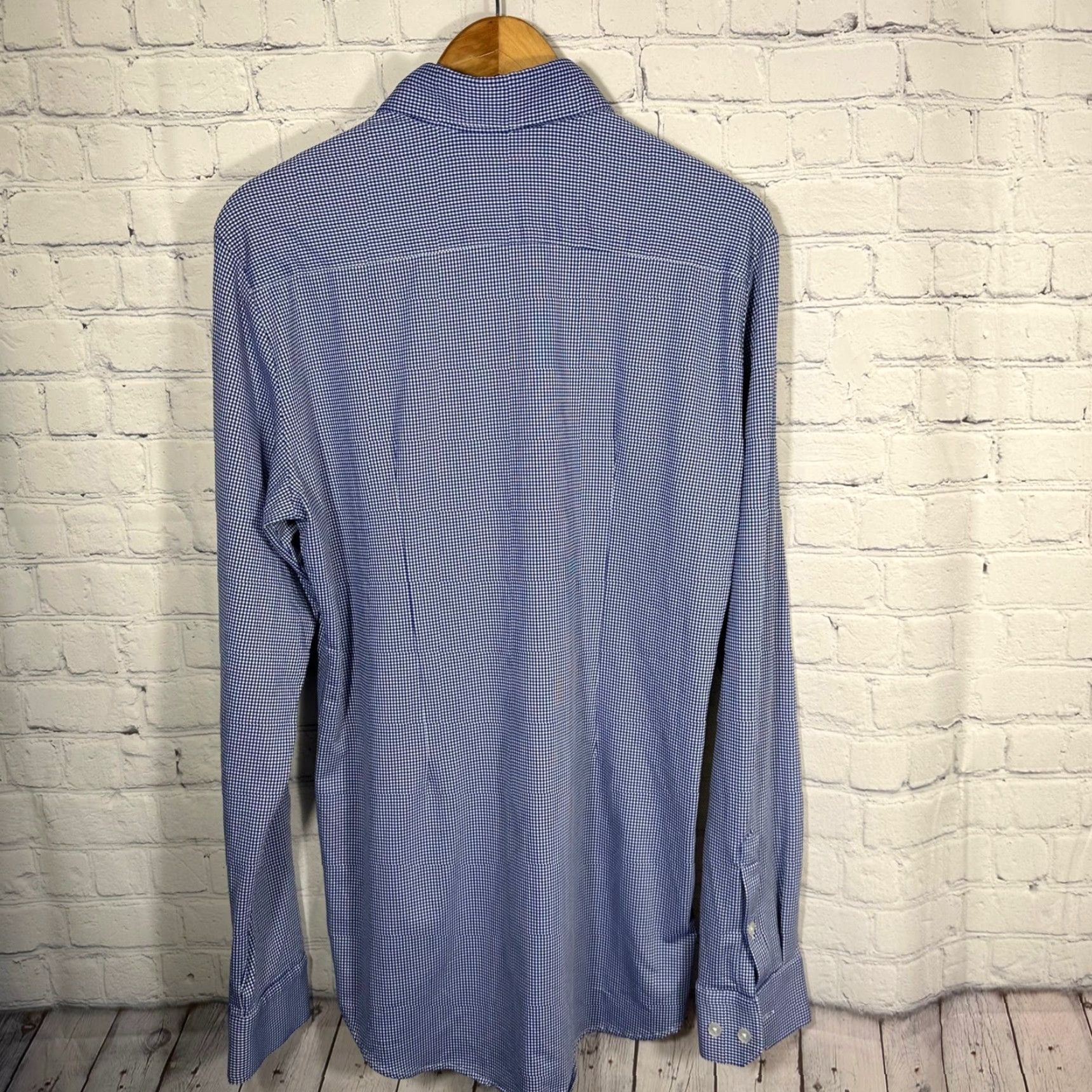 Mizzen+Main Mizzen+Main Spinnaker Blue Gingham Dress Shirt Large Tall Trim Fit 20493 Size 42R - 7 Thumbnail