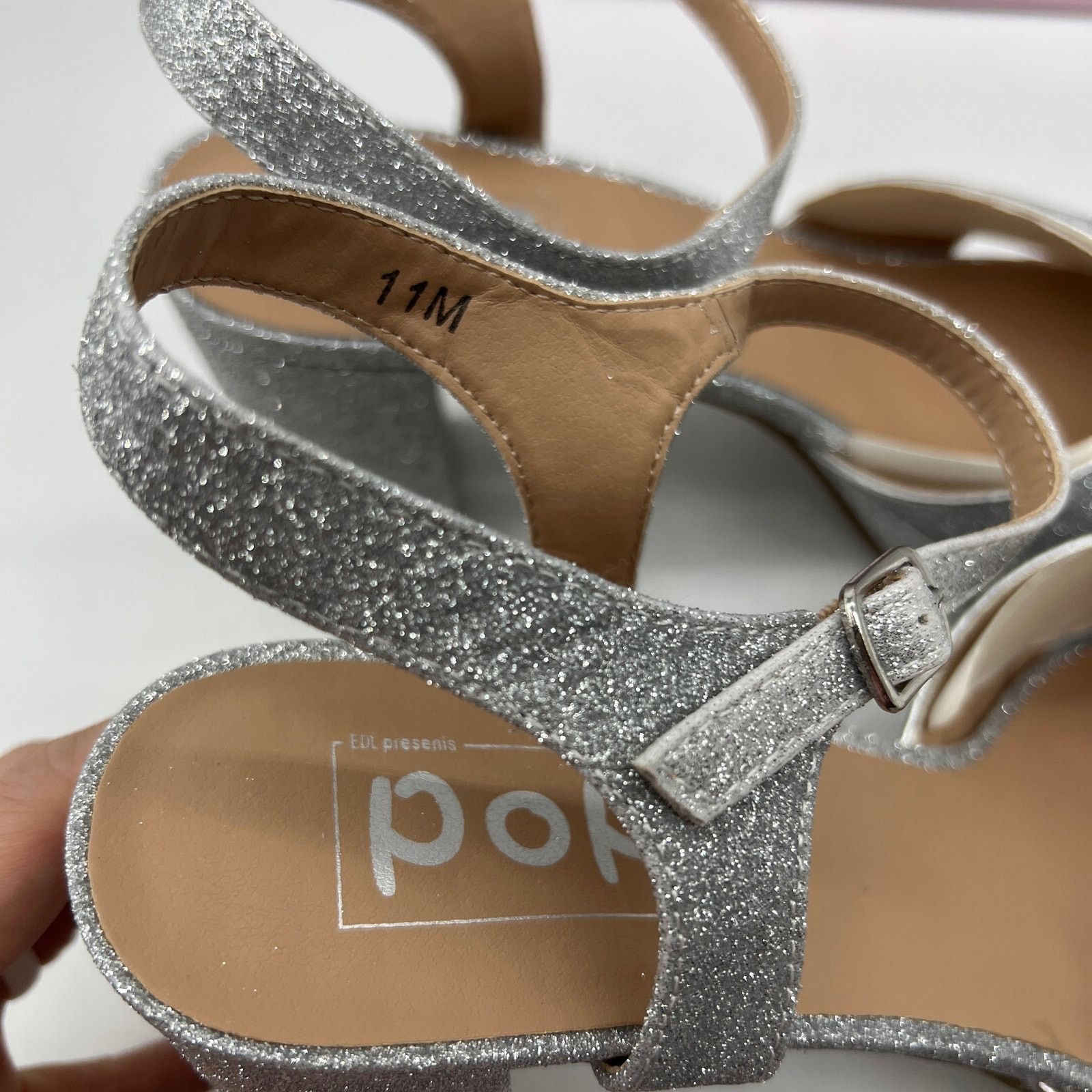 Other Pop Delighted Womens Silver Glitter Heeled Sand Size US 11 / IT 41 - 9 Thumbnail