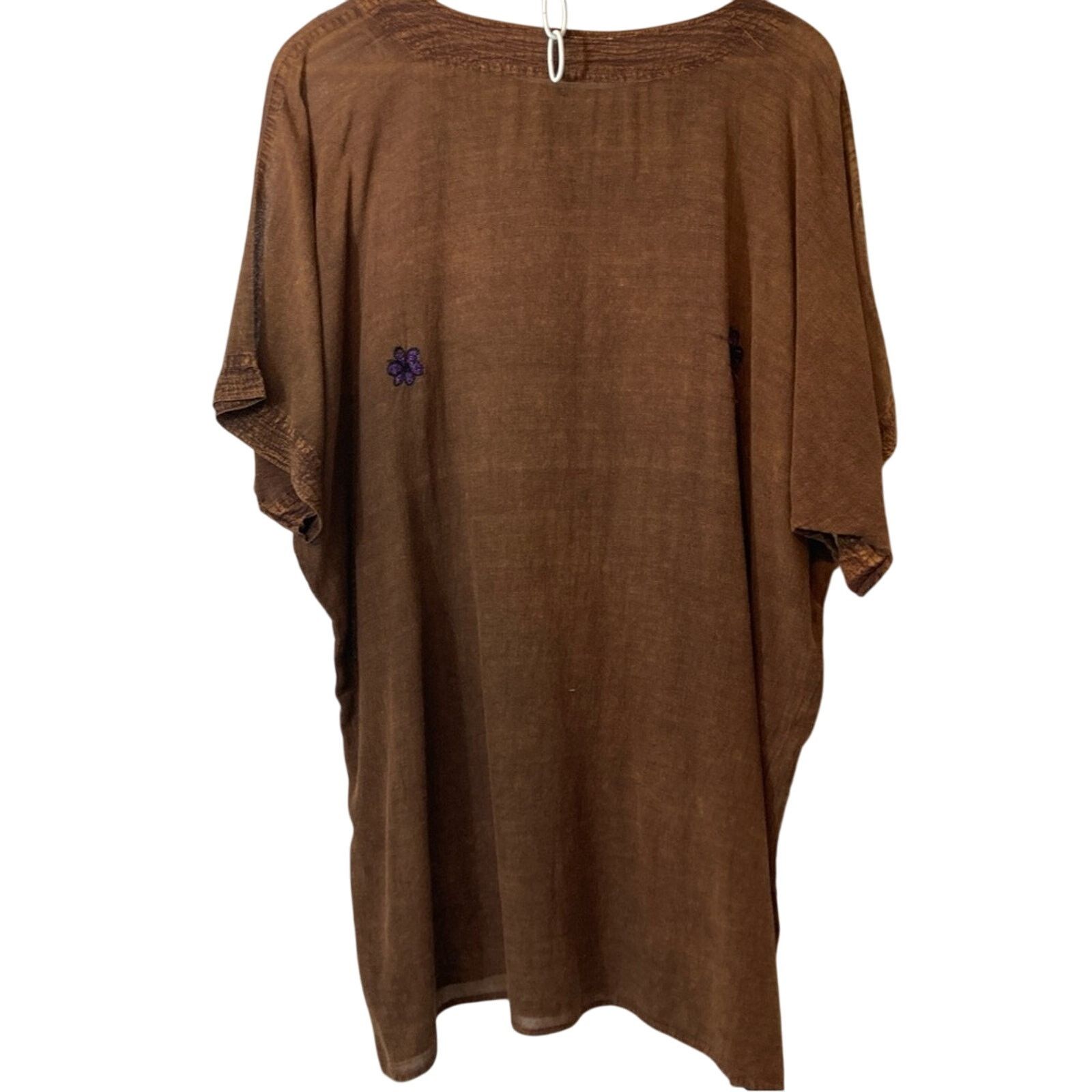 Vintage Vintage! Indonesian Embroidered Brown Tunic Shirt Top Size M / US 6-8 / IT 42-44 - 2 Thumbnail