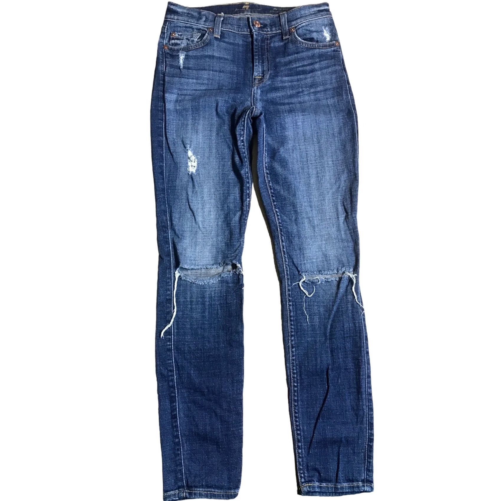 7 For All Mankind VINTAGE 7 For All Mankind Jeans Womens High Waist Skinny Distressed Blue 28 Inseam 90s Bohemian Womens Jeans Size 26" / US 2 / IT 38 - 2 Thumbnail