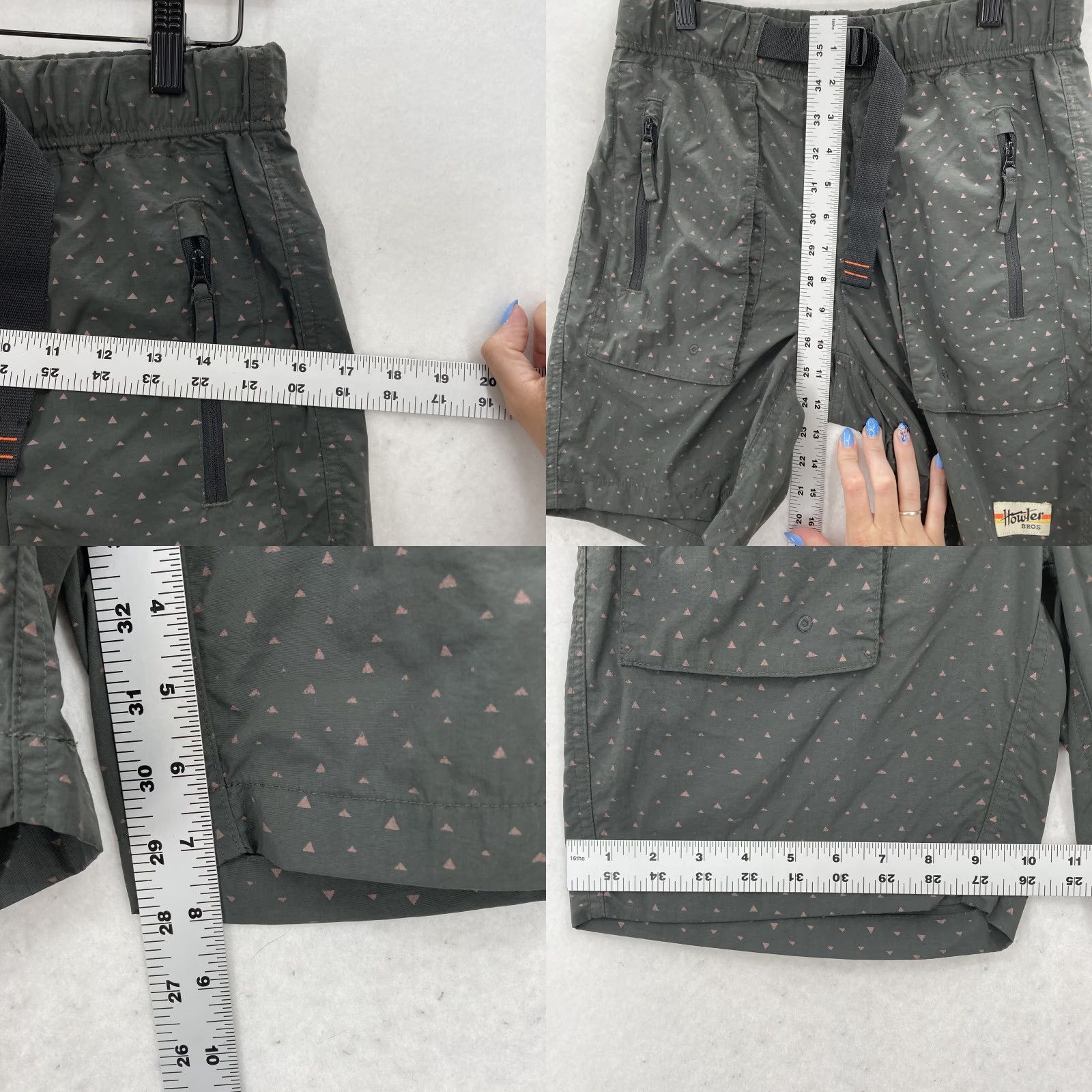 Triangl Howler Bros Shorts Mens 30 Green Triangle Print Nylon Elastic Belted Outdoor Zip Cargo Regular Mens Size US 30 / EU 46 - 8 Thumbnail