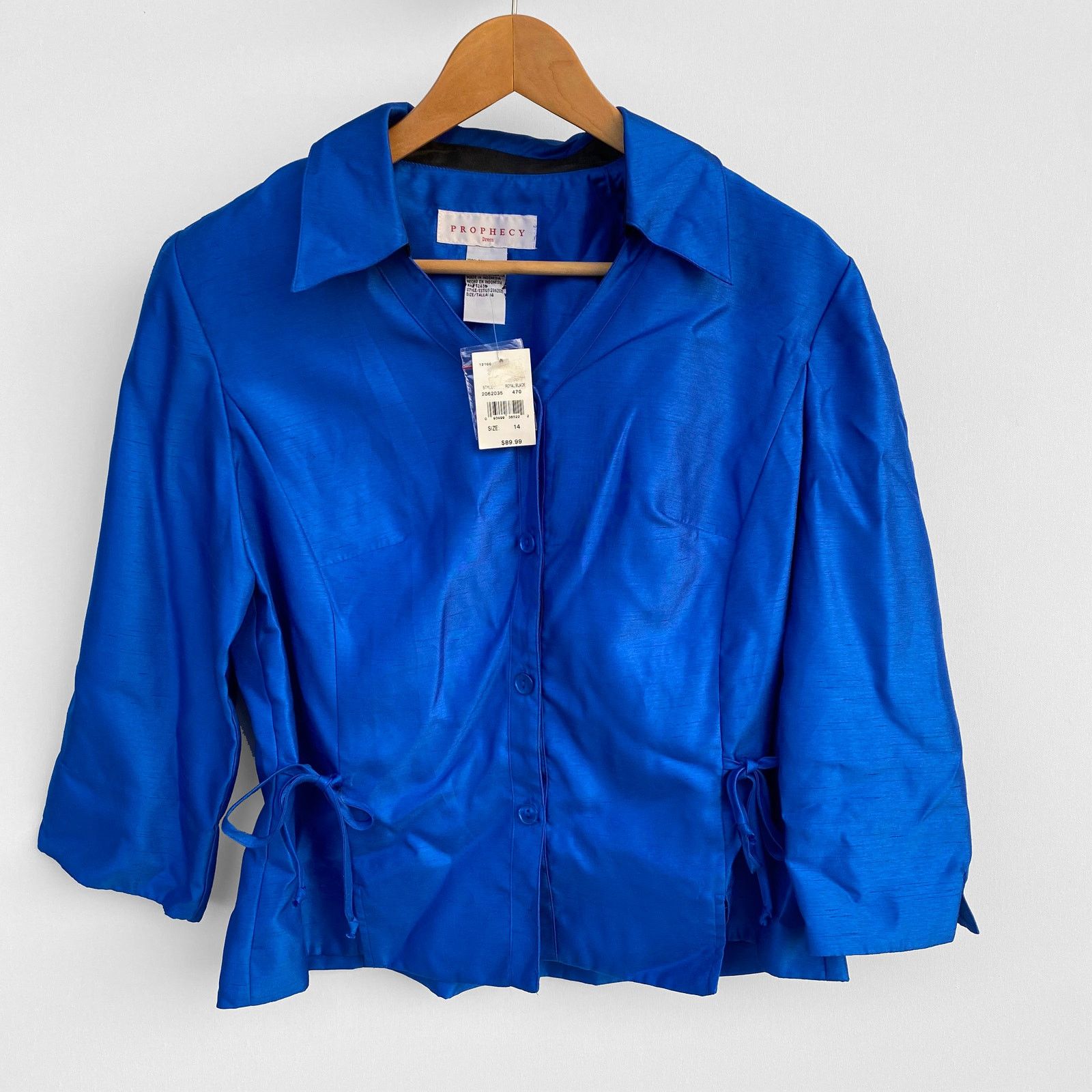 Other Prophecy : NEW $89 Blue Satin Taffeta Blouse : Size 14 Size XL / US 12-14 / IT 48-50 - 2 Thumbnail