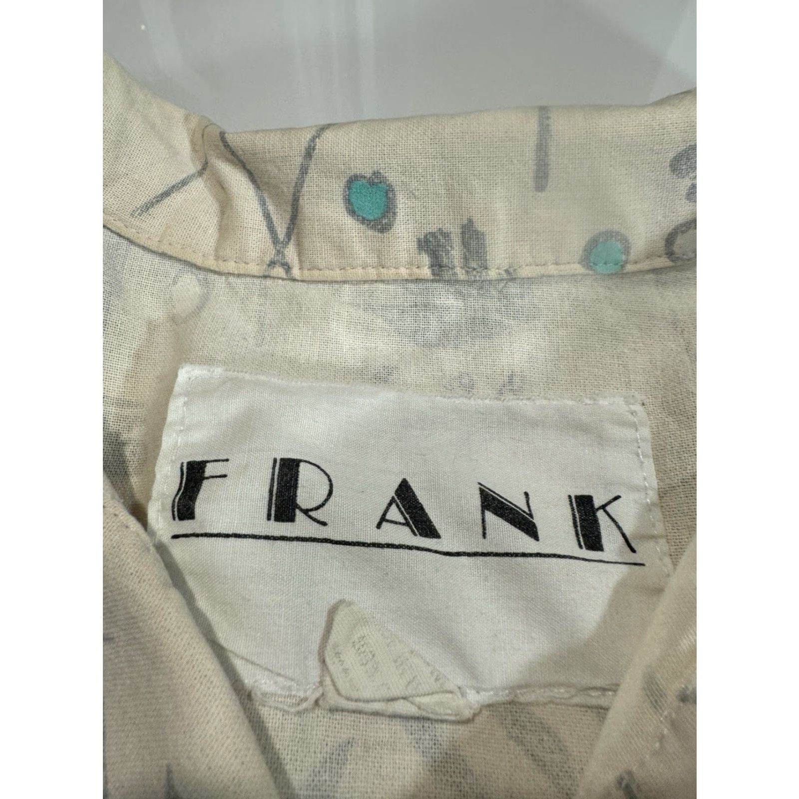 Vintage VINTAGE Geometric White Grey Teal Button-Up Shirt M Frank Regular Unisex Adults Short Sleeve White M 1980s Button-Up Shirt Size US M / EU 48-50 / 2 - 5 Thumbnail