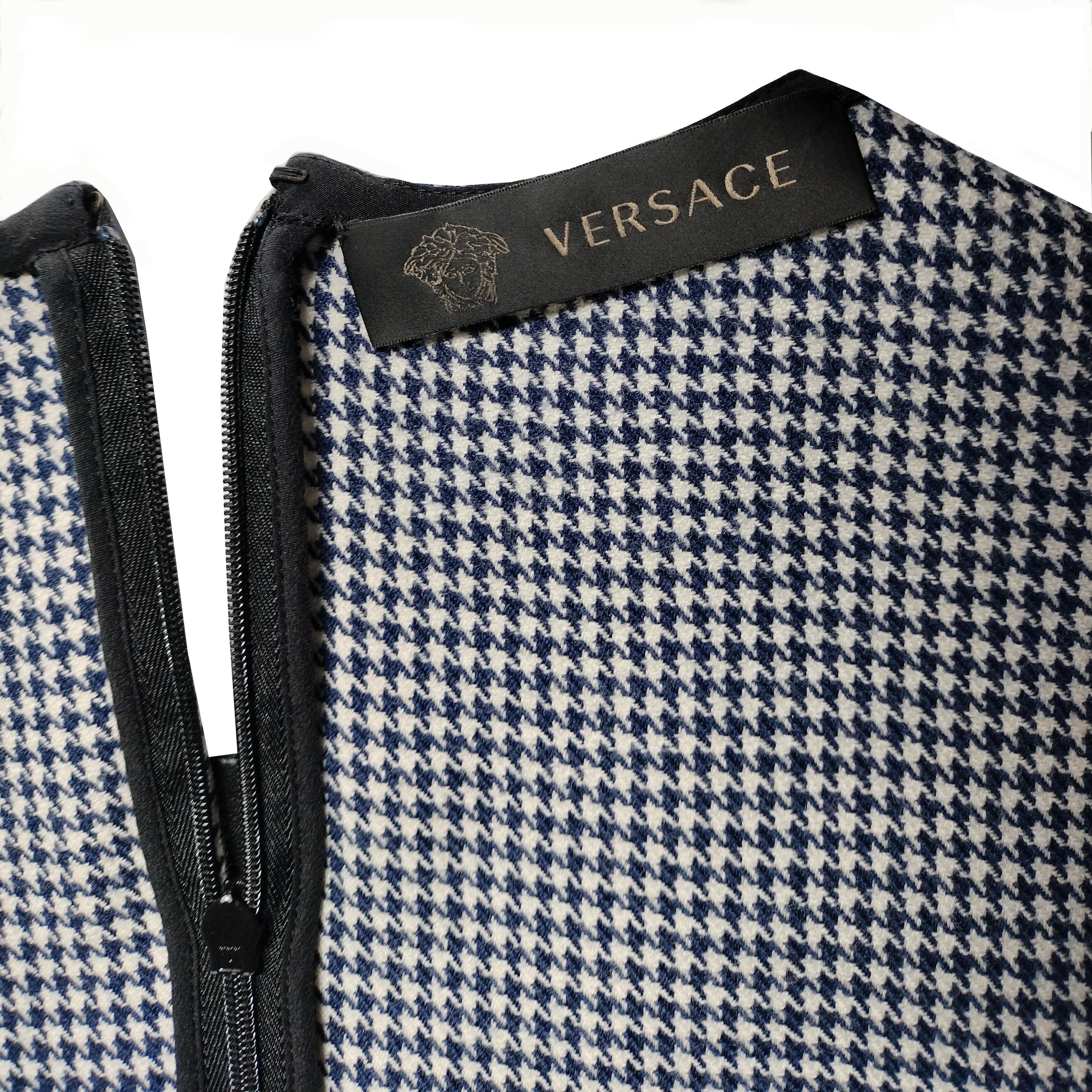 Versace Authentic FW2012 Houndstooth & Leather Shift Dress Size M / US 6-8 / IT 42-44 - 7 Thumbnail