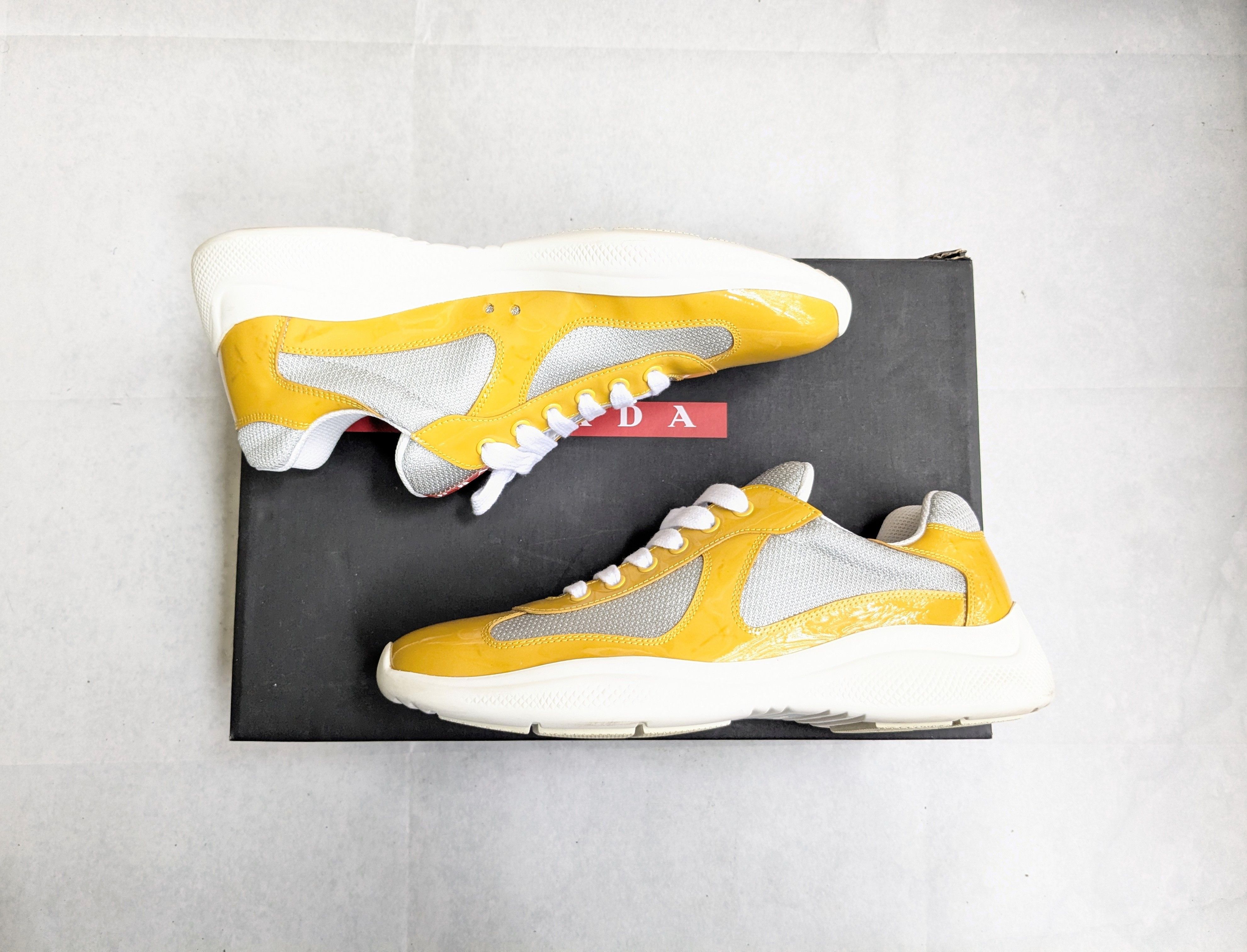 Prada America's Cup Yellow 9.5 Low Top Patent Leather