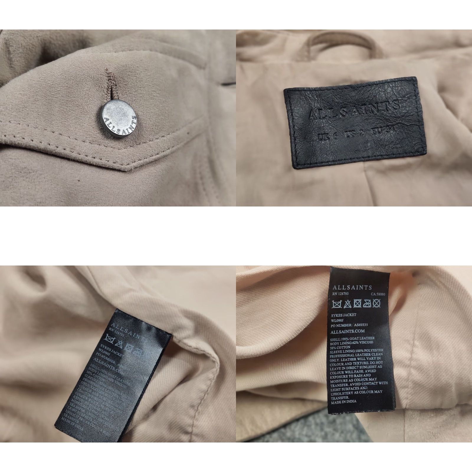 Allsaints VINTAGE Allsaints Sukes Suede Leather Dusty Pink Beige Jacket Size XS / US 0-2 / IT 36-38 - 11 Thumbnail