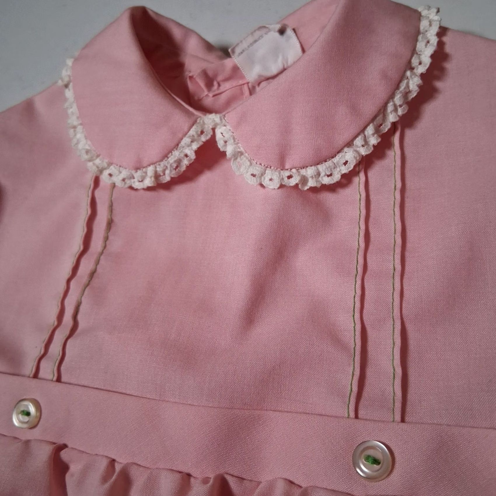 Sears VINTAGE Sears Perma Prest Dress Girls 3T Pink Short Sleeve Collar Casual Cotton Blend 12" Pit to Pit 17" Long Boys? Size ONE SIZE - 5 Thumbnail