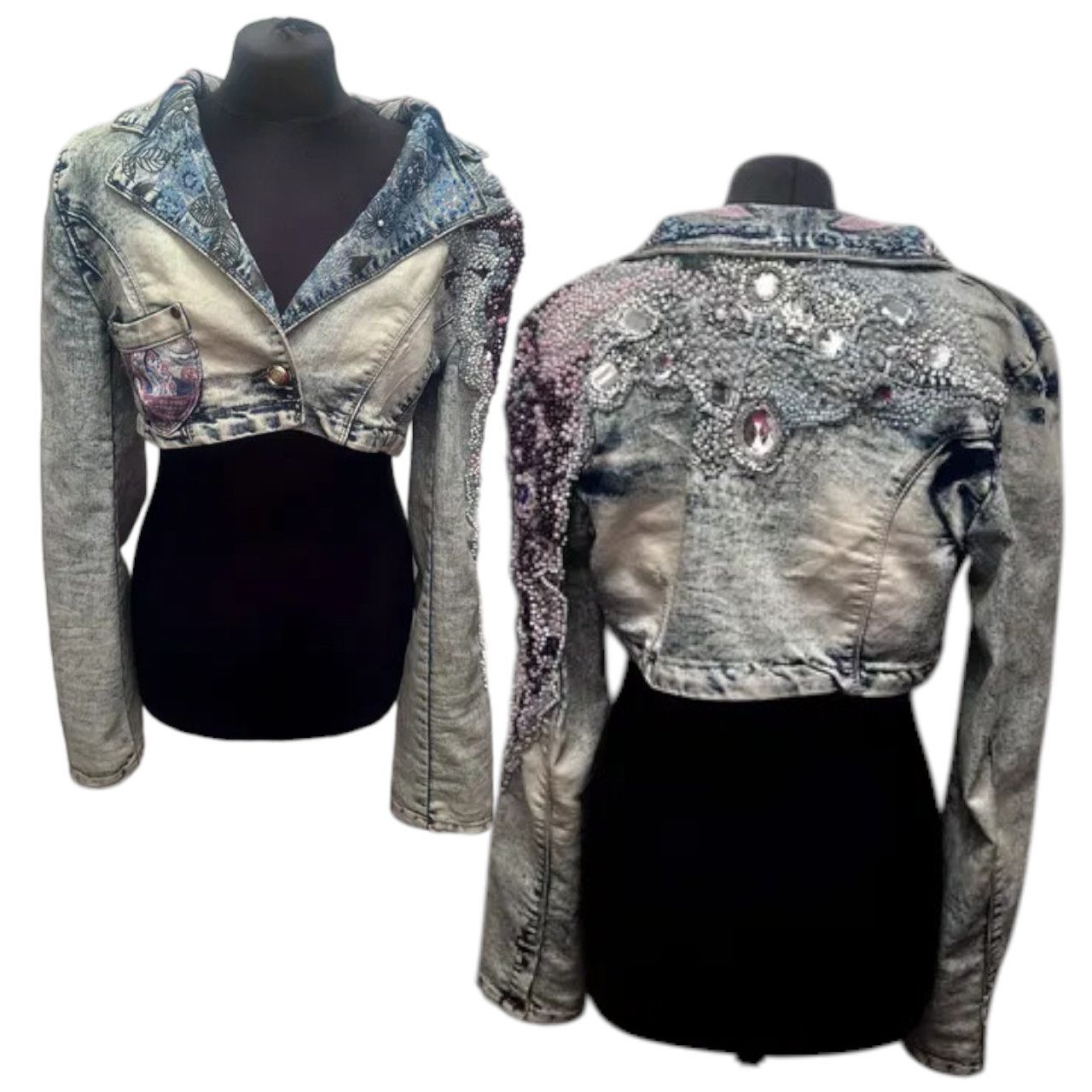 Japanese Brand Designer beaded cropped denim jacket sz S Size S / US 4 / IT 40 - 1 Thumbnail