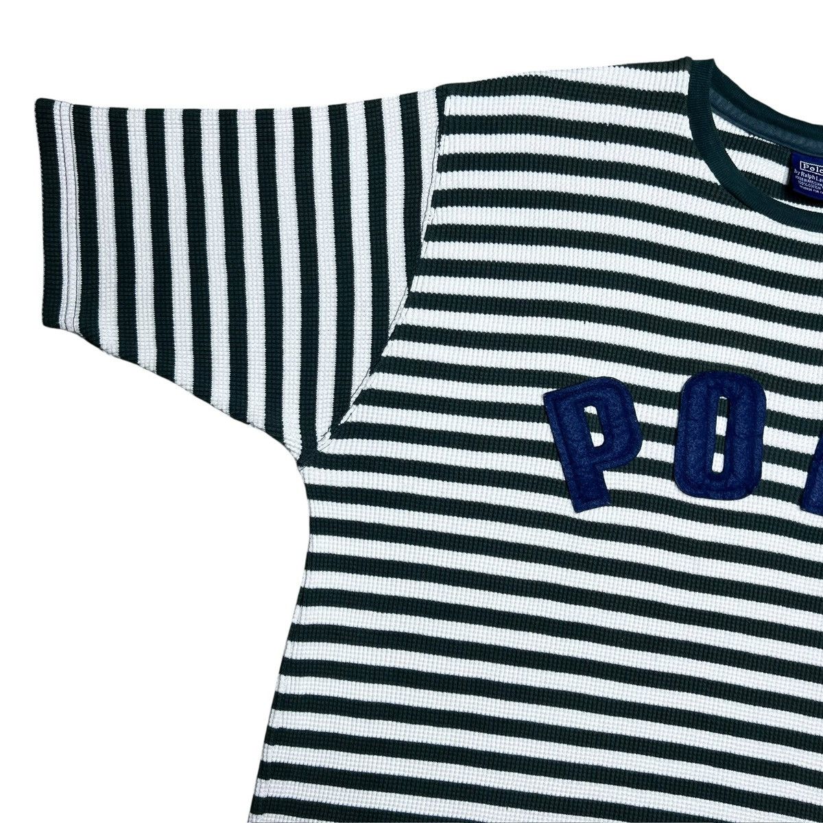 Polo Ralph Lauren Polo Ralph Lauren Green Striped Spell Out Thermal Knit Tee Size US XL / EU 56 / 4 - 6 Thumbnail
